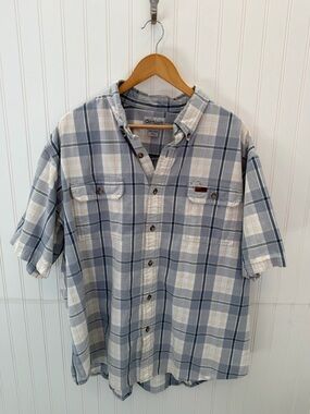 Carhartt Men's Casual Blue and Cream Checkered Shirt